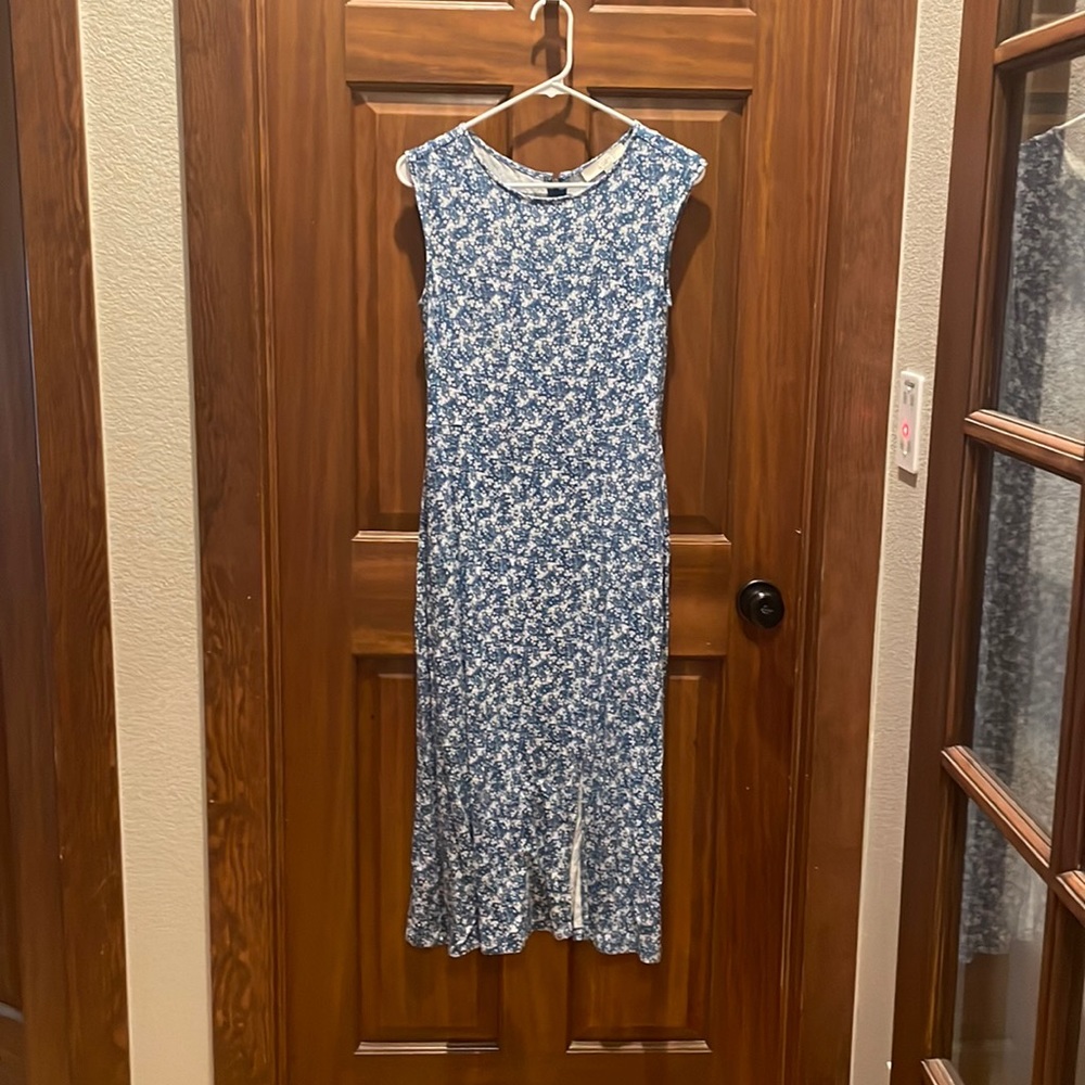 Loft blue and white flower ankle length dress